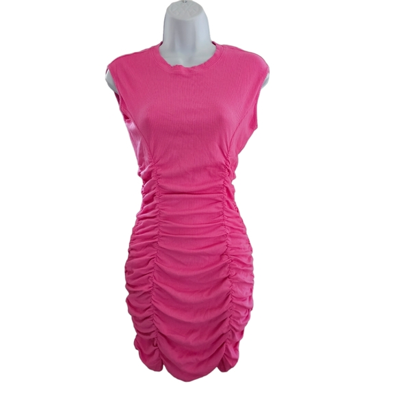 Revolve Monrow Modal Ribbed Sleeveless Shirred Mini Dress Rose Bud Size S - Picture 2 of 10